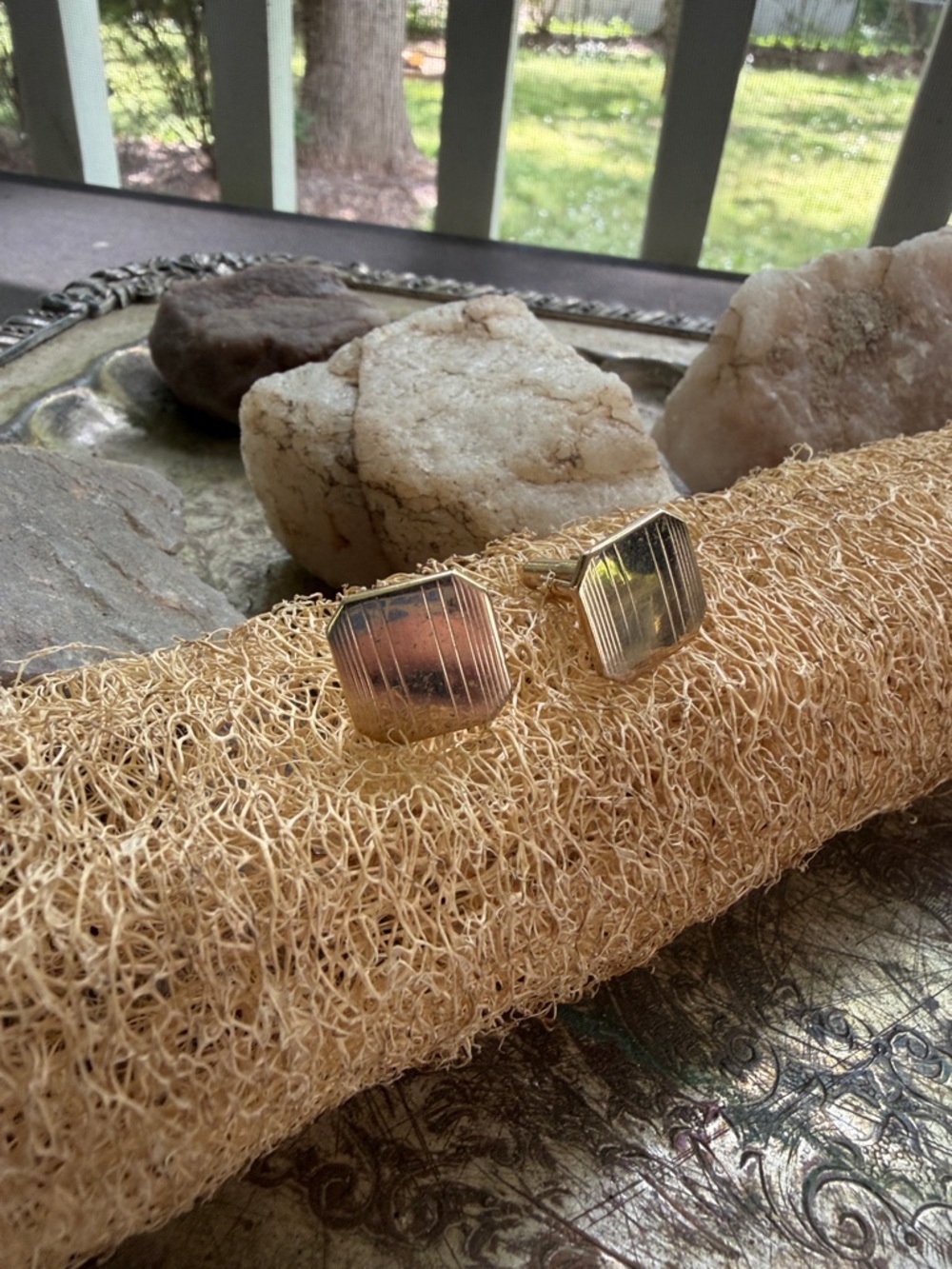 Gold tone, art deco, cufflinks by Swank